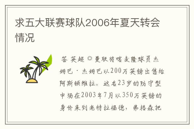 求五大联赛球队2006年夏天转会情况