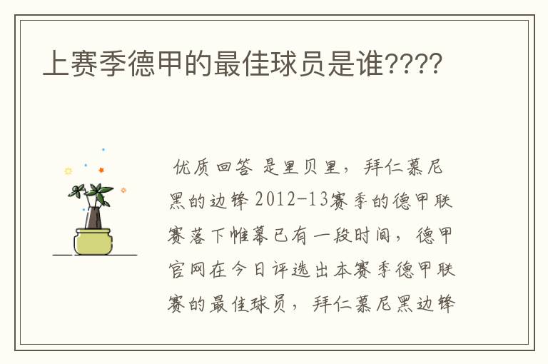 上赛季德甲的最佳球员是谁????
