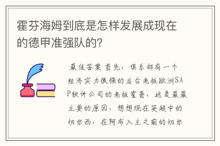 霍芬海姆到底是怎样发展成现在的德甲准强队的?