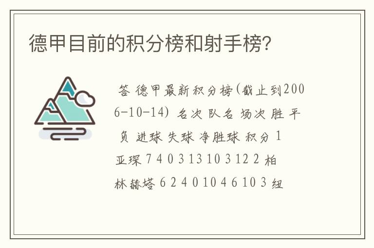 德甲目前的积分榜和射手榜?