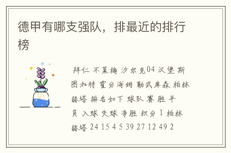 德甲有哪支强队,排最近的排行榜