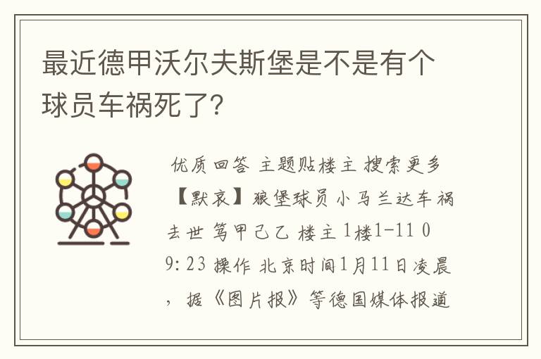 最近德甲沃尔夫斯堡是不是有个球员车祸死了?