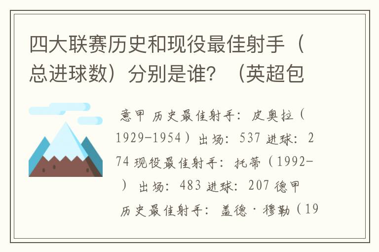 四大联赛历史和现役最佳射手(总进球数)分别是谁?(英超包括英甲)