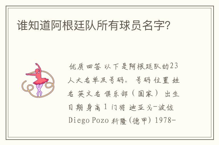 谁知道阿根廷队所有球员名字?