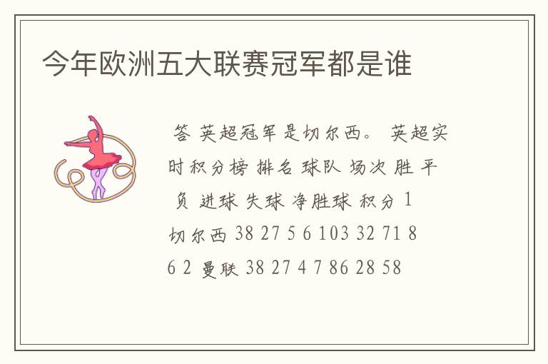 今年欧洲五大联赛冠军都是谁