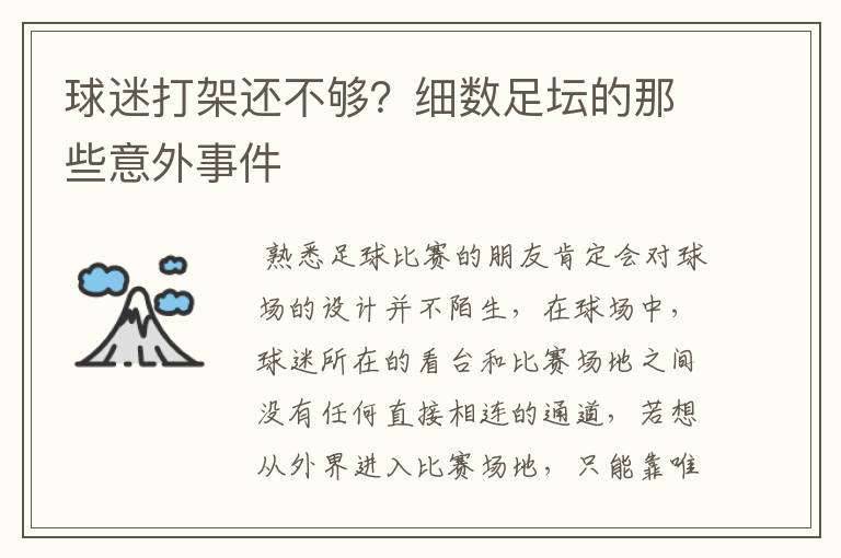 球迷打架还不够?细数足坛的那些意外事件