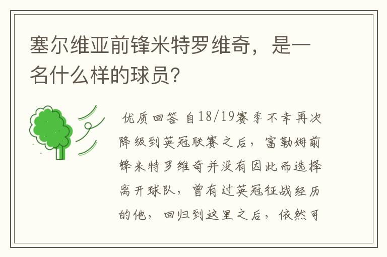 塞尔维亚前锋米特罗维奇,是一名什么样的球员?