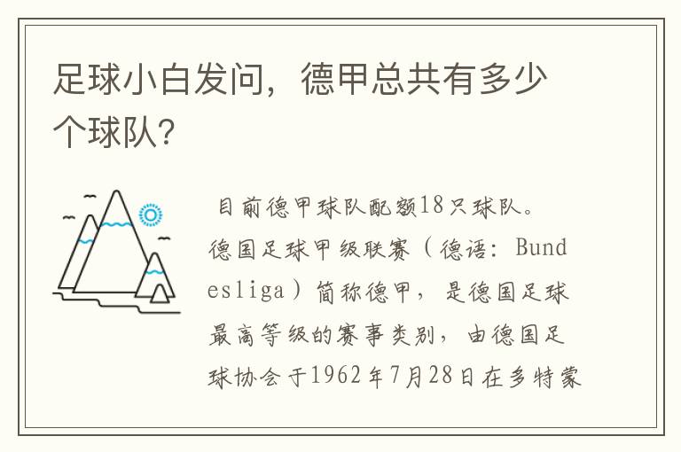 足球小白发问,德甲总共有多少个球队?