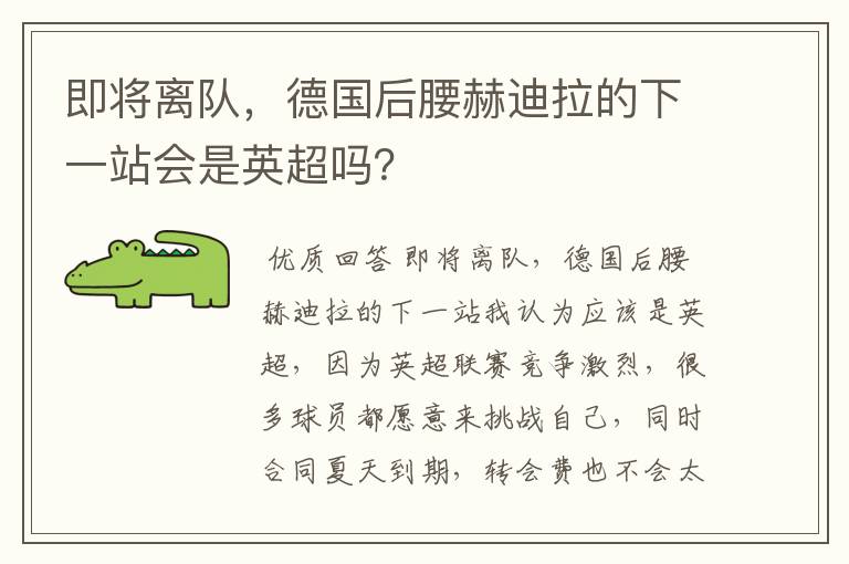 即将离队,德国后腰赫迪拉的下一站会是英超吗?