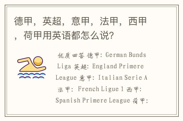 德甲,英超,意甲,法甲,西甲,荷甲用英语都怎么说?