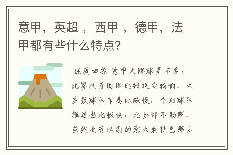 意甲,英超 ,西甲 ,德甲,法甲都有些什么特点?