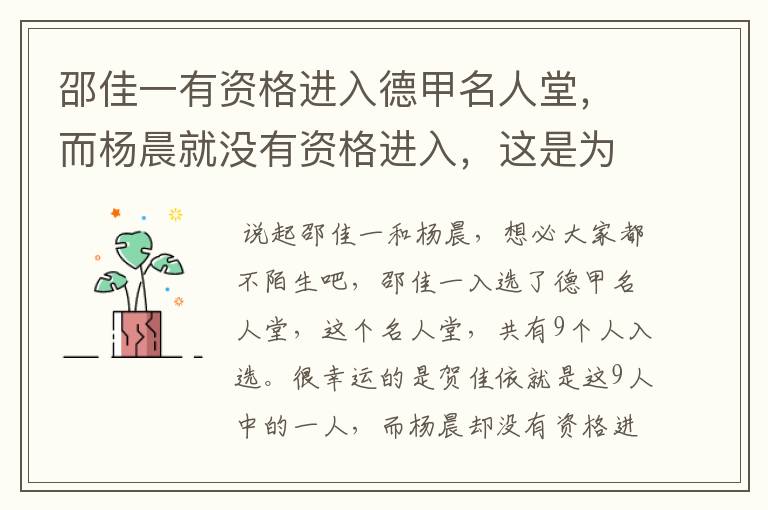 邵佳一有资格进入德甲名人堂,而杨晨就没有资格进入,这是为何?