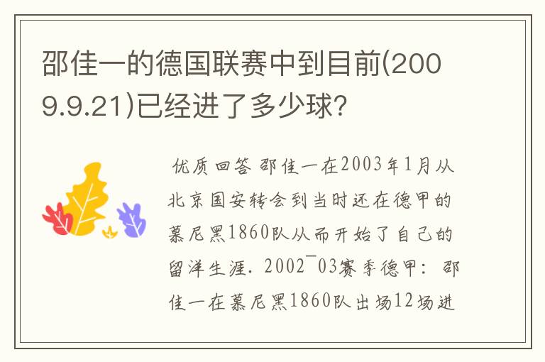 邵佳一的德国联赛中到目前(2009.9.21)已经进了多少球?