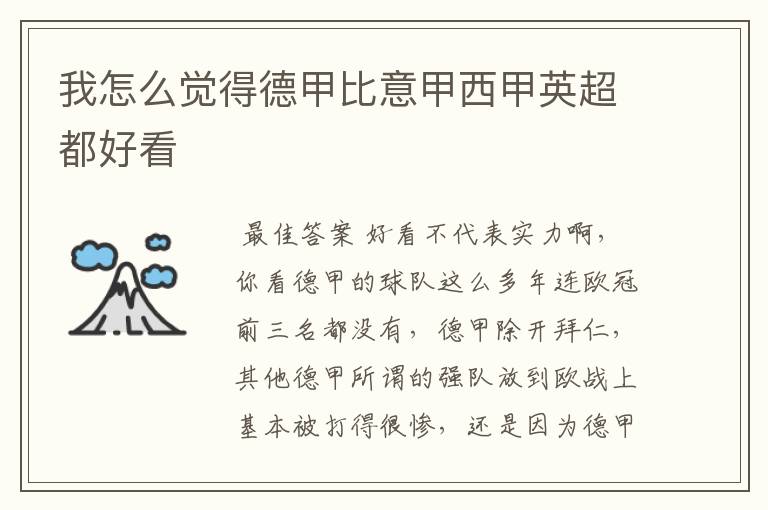 我怎么觉得德甲比意甲西甲英超都好看