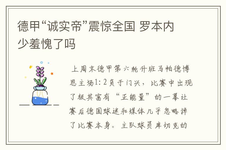 德甲“诚实帝”震惊全国 罗本内少羞愧了吗