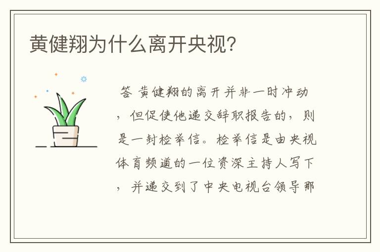 黄健翔为什么离开央视?