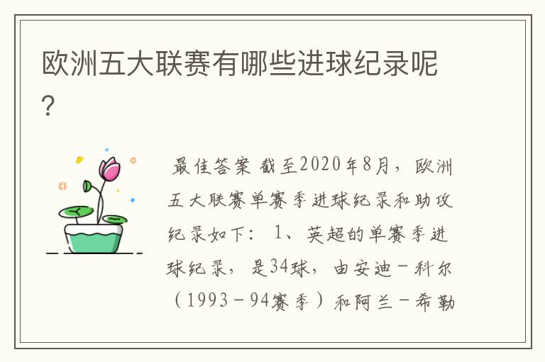欧洲五大联赛有哪些进球纪录呢?