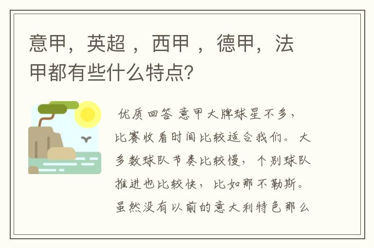 意甲,英超 ,西甲 ,德甲,法甲都有些什么特点?