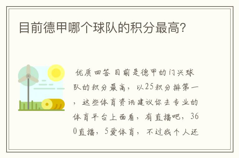目前德甲哪个球队的积分最高?