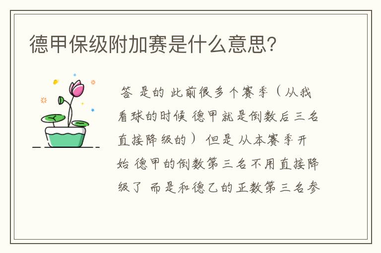 德甲保级附加赛是什么意思?
