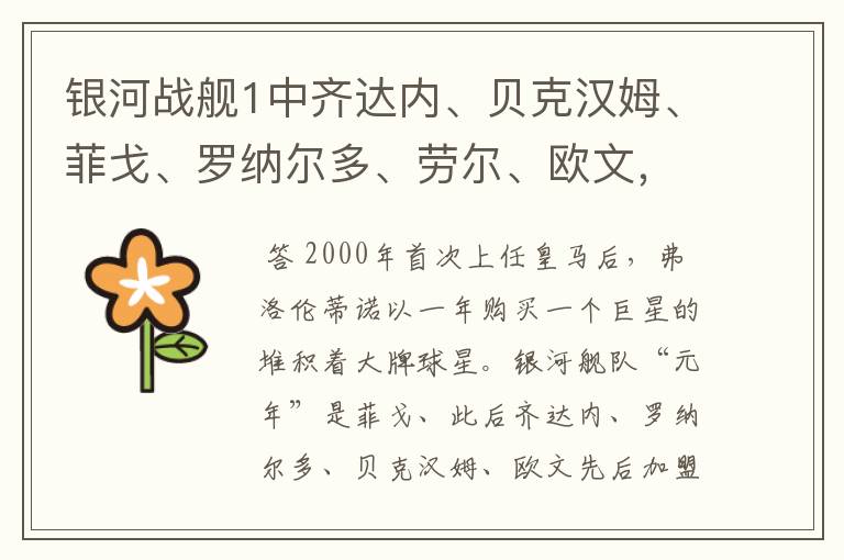 银河战舰1中齐达内、贝克汉姆、菲戈、罗纳尔多、劳尔、欧文,当时一共花了多少钱买他们?