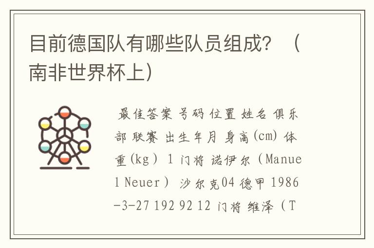 目前德国队有哪些队员组成?(南非世界杯上)