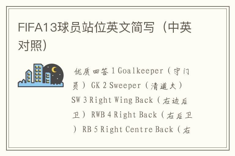 FIFA13球员站位英文简写(中英对照)