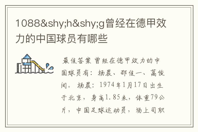 1088hg曾经在德甲效力的中国球员有哪些