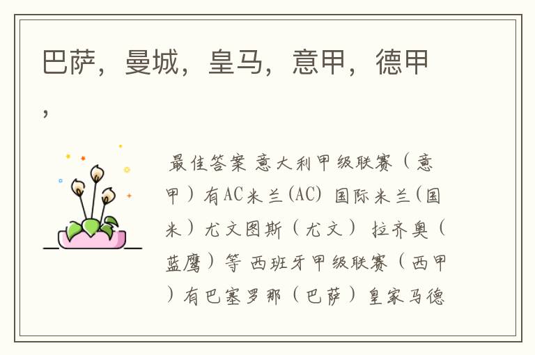 巴萨,曼城,皇马,意甲,德甲,