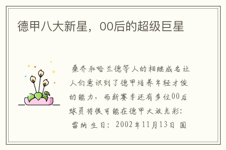 德甲八大新星,00后的超级巨星