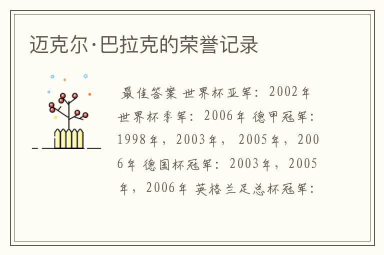 迈克尔·巴拉克的荣誉记录