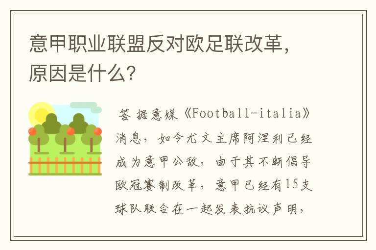 意甲职业联盟反对欧足联改革,原因是什么?