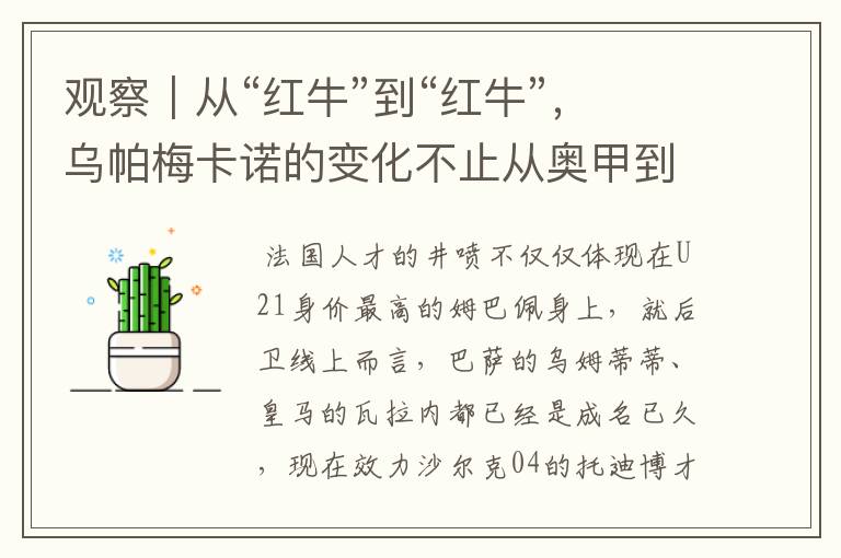 观察|从“红牛”到“红牛”,乌帕梅卡诺的变化不止从奥甲到德甲
