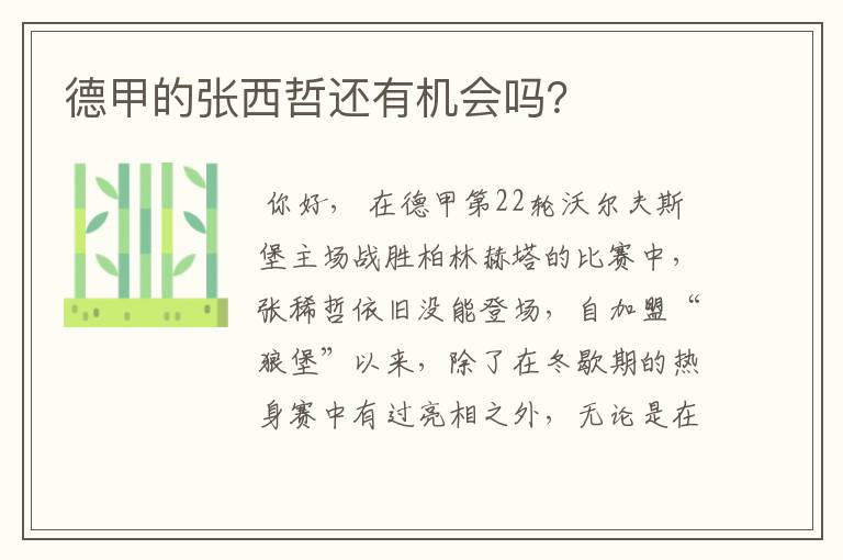 德甲的张西哲还有机会吗?