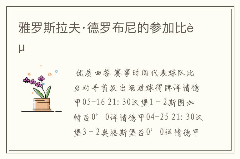 雅罗斯拉夫·德罗布尼的参加比赛