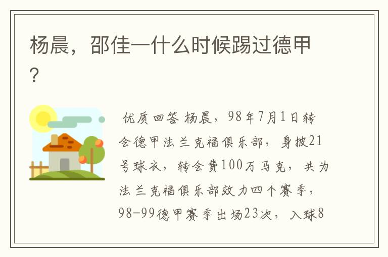 杨晨,邵佳一什么时候踢过德甲?