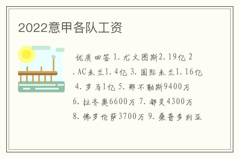 2022意甲各队工资
