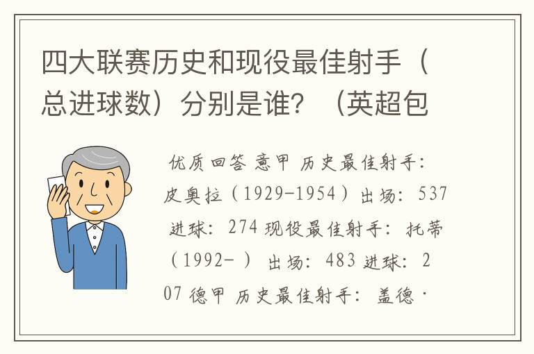 四大联赛历史和现役最佳射手(总进球数)分别是谁?(英超包括英甲)