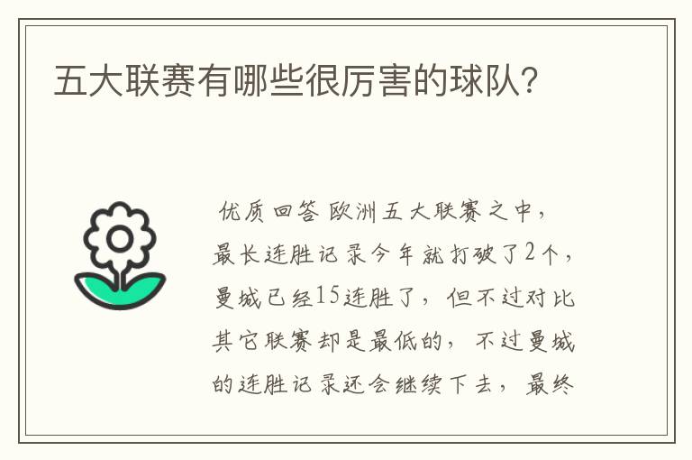 五大联赛有哪些很厉害的球队?