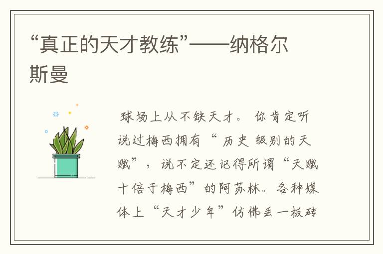 “真正的天才教练”——纳格尔斯曼