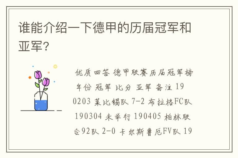 谁能介绍一下德甲的历届冠军和亚军?