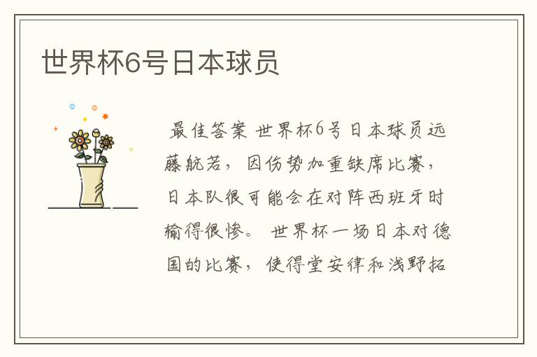 世界杯6号日本球员