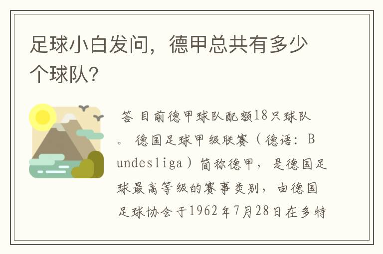 足球小白发问,德甲总共有多少个球队?