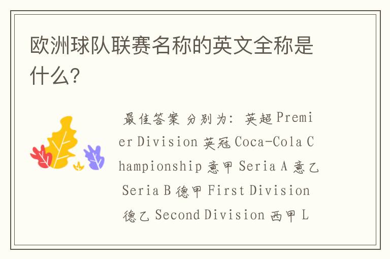 欧洲球队联赛名称的英文全称是什么?