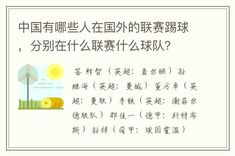 中国有哪些人在国外的联赛踢球,分别在什么联赛什么球队?