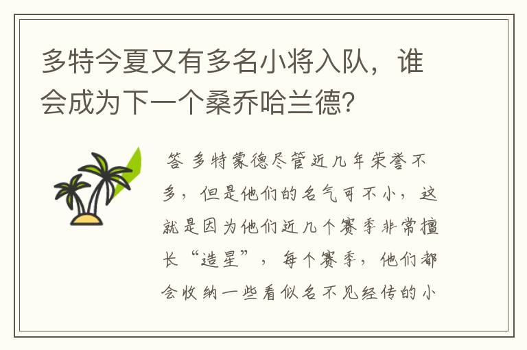 多特今夏又有多名小将入队,谁会成为下一个桑乔哈兰德?