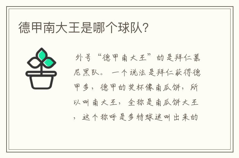 德甲南大王是哪个球队?