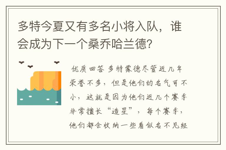 多特今夏又有多名小将入队,谁会成为下一个桑乔哈兰德?