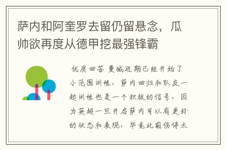 萨内和阿奎罗去留仍留悬念,瓜帅欲再度从德甲挖最强锋霸