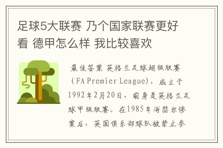 足球5大联赛 乃个国家联赛更好看 德甲怎么样 我比较喜欢